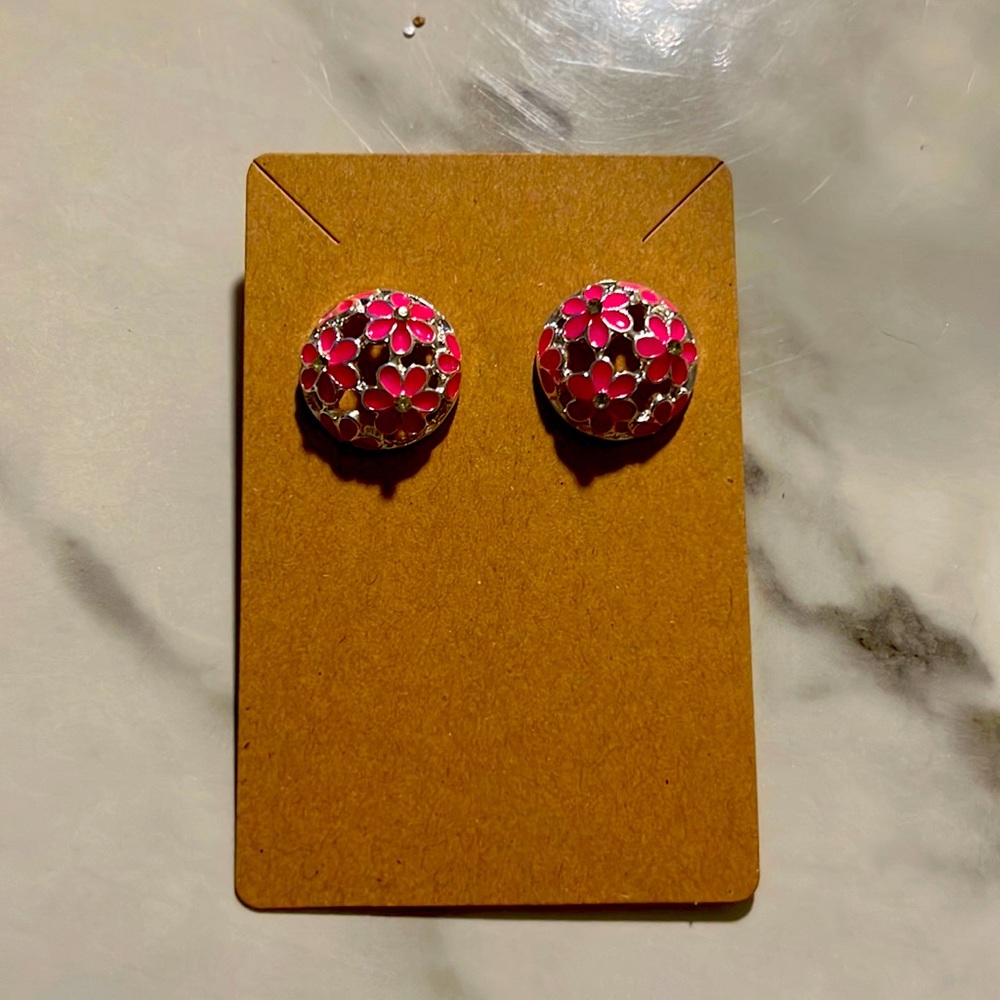 Pink Floral Stud Earrings NWOT